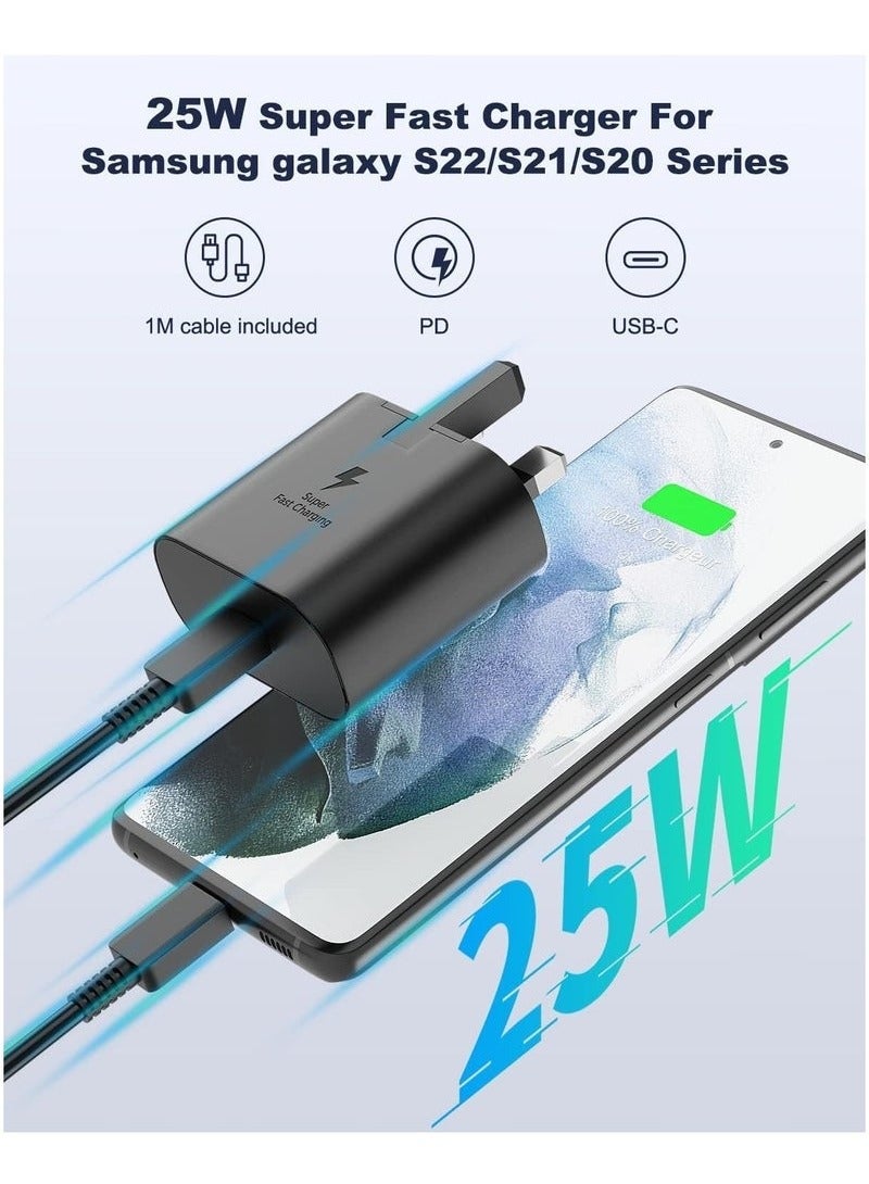 25W Super Fast Charger Type C for Samsung Galaxy S24, S23, S22, S22 Ultra, S22+, S21, S20, A15, A25, A35, A55 5G, A05, A54, A53, A34, A32 TAB,USB C Super Fast Charger Adapter with USB C Charging Cable