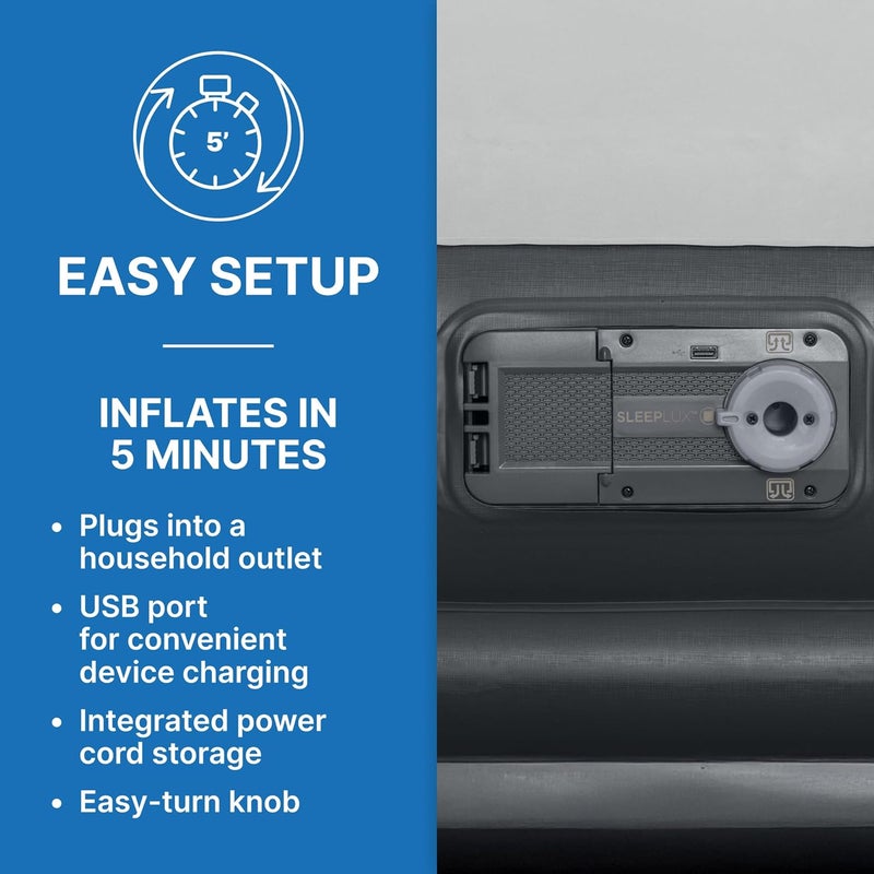 SLEEPLUX Durable Inflatable Air Mattress with Built-in Pump, Pillow and USB Charger, 22" Tall Queen - Image 3