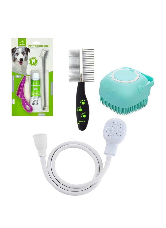 PET Grooming Bathing Massage Spa Kit For Dog- Combo Of Tooth Paste Kit, Brush/Comb, Soap Dispenser, And Shower  - Image 1