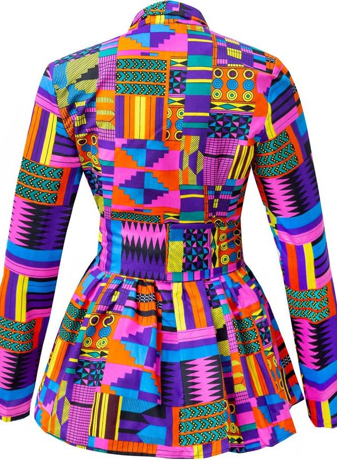 SHENBOLEN Women African Traditional Batik Print Long Sleeve Shirt Dashiki Casual Cotton Shirt(Small,I) - Image 2
