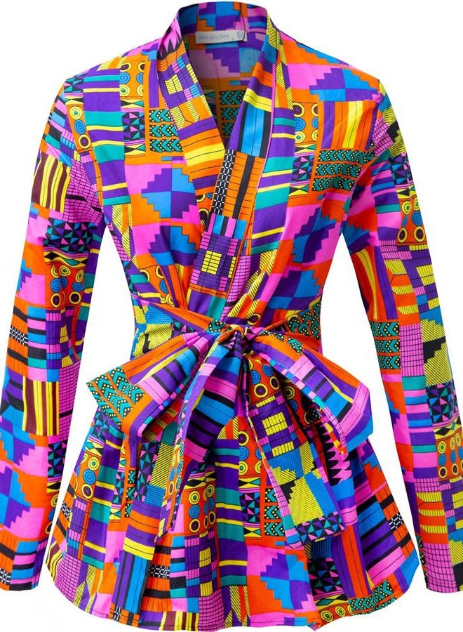 SHENBOLEN Women African Traditional Batik Print Long Sleeve Shirt Dashiki Casual Cotton Shirt(Small,I) - Image 1
