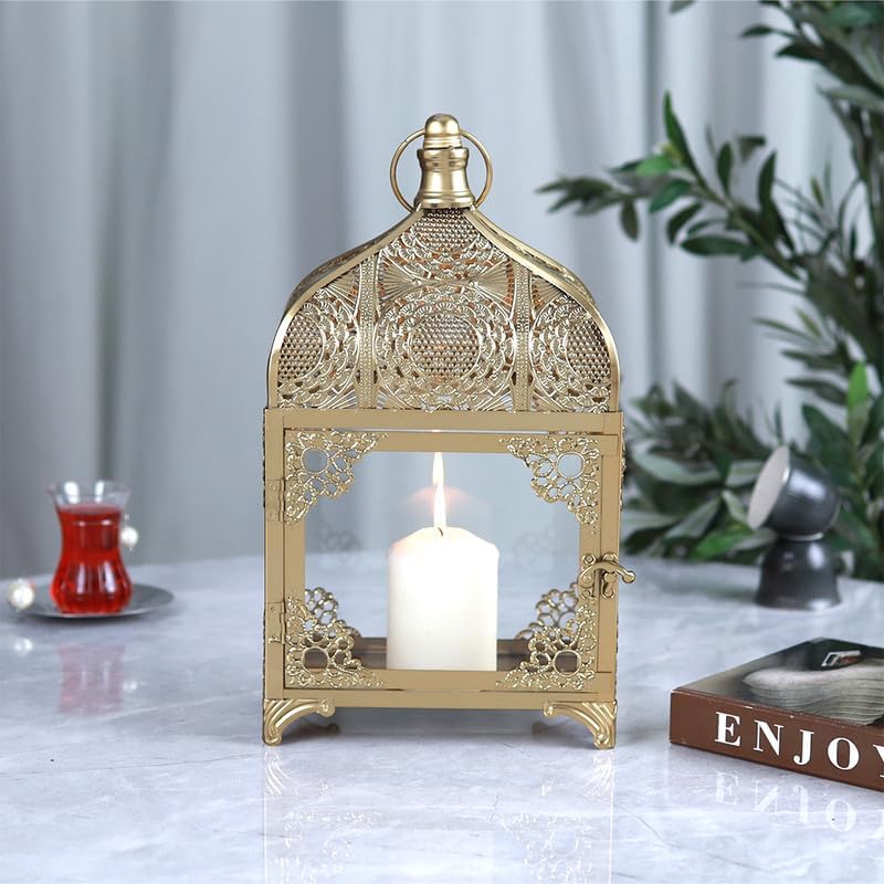 الهدايا مول  فانوس رمضان بتصميم مميز بتعليقة أنيقة – ذهبي – 37×20×12 سم - Image 2