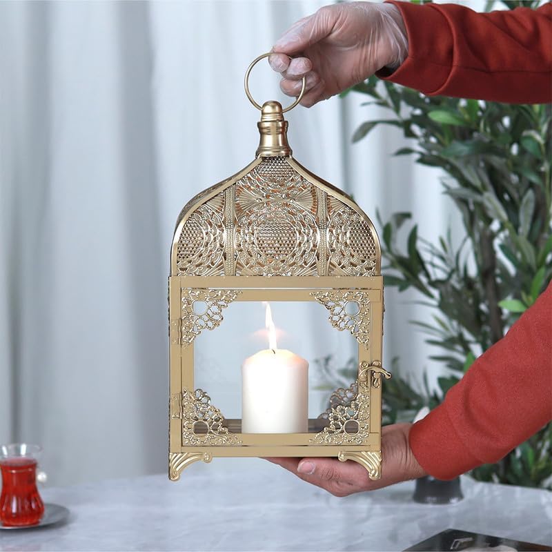 الهدايا مول  فانوس رمضان بتصميم مميز بتعليقة أنيقة – ذهبي – 37×20×12 سم - Image 1