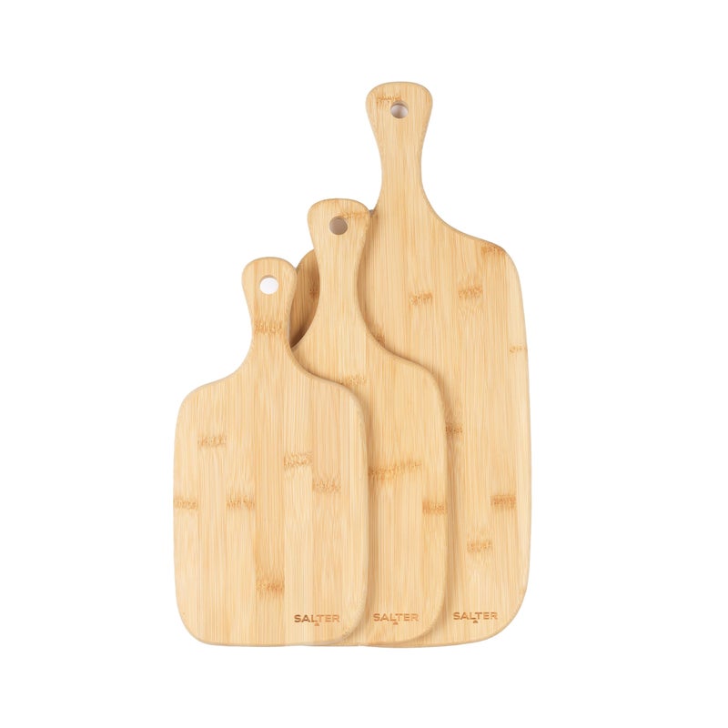 Salter Wooden Chopping Boards  3 Piece Bamboo Chopping Board Set  30cm 35cm 45cm Chop Cut  Carve Meat Vegetables Cheese  Bread Protects Worktops Paddle Handles with Hooks BW06732EU7