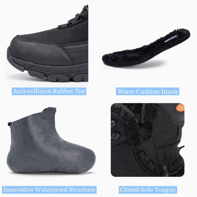 SHULOOK Men's Snow Boots Waterproof Warm Fur Lined Winter Hiking Boot Non-slip Outdoor Ankle High-top Shoes Work Hiker Trekking Trail - Image 4
