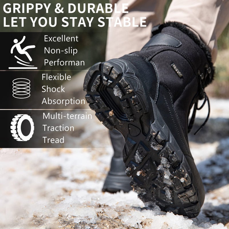 SHULOOK Men's Snow Boots Waterproof Warm Fur Lined Winter Hiking Boot Non-slip Outdoor Ankle High-top Shoes Work Hiker Trekking Trail - Image 5