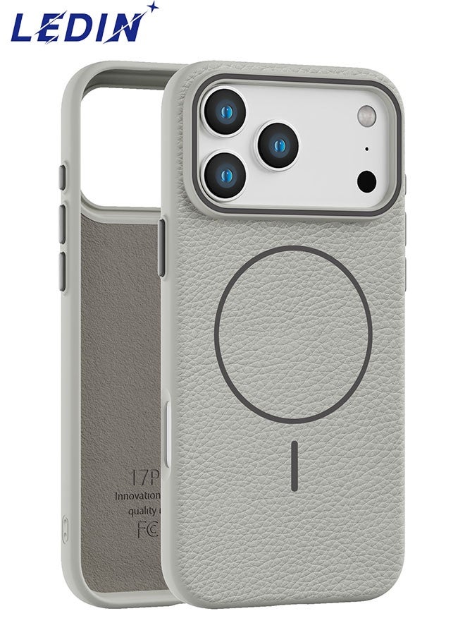 ليدين جراب ذو ملمس جلدي لهاتف آيفون 17 برو ماكس (6.9 بوصة)، مصنوع من مادة TPU رفيعة مع حلقة مغناطيسية، مزود بواقي ماص للصدمات، وحافة مرتفعة للكاميرا، ومقبض مانع للانزلاق، ومتوافق مع واقيات الشاشة. - Image 1