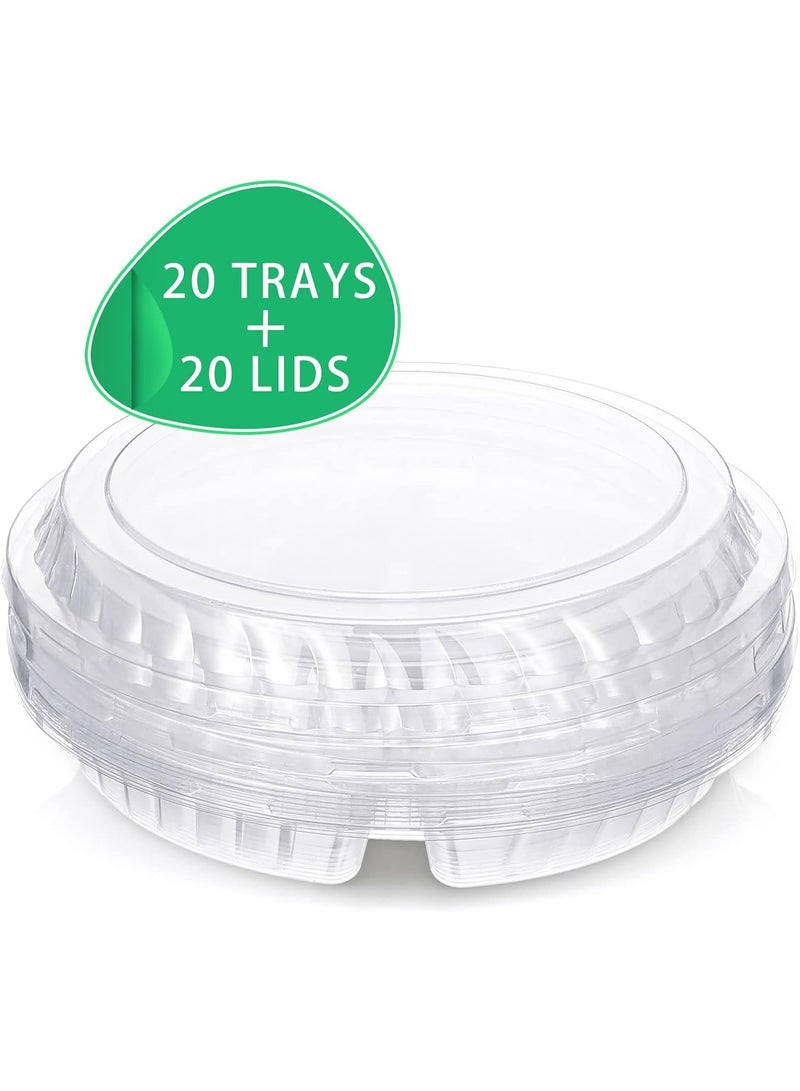 CLENEA 20 Pieces Round Appetizer Serving Trays with Lids Veggie Fruit Trays Disposable Food Storage Containers Divided Compartments Serving Containers Veggie Trays for Party (Clear,5 Grids) - Image 3