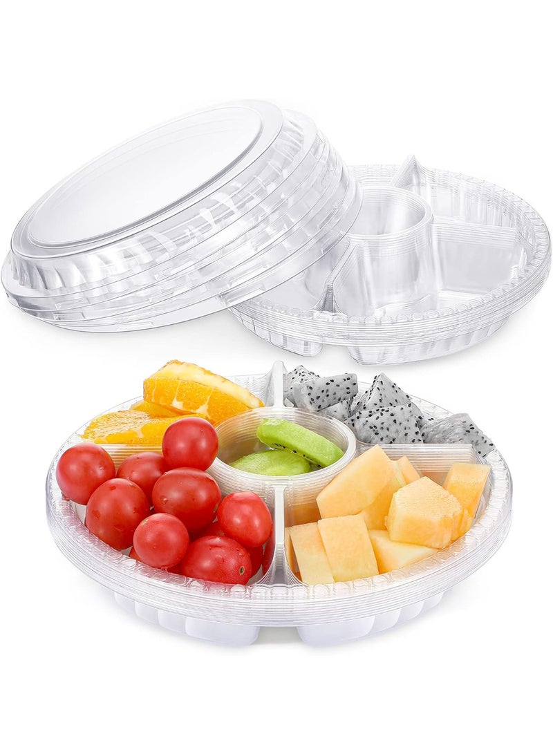 CLENEA 20 Pieces Round Appetizer Serving Trays with Lids Veggie Fruit Trays Disposable Food Storage Containers Divided Compartments Serving Containers Veggie Trays for Party (Clear,5 Grids) - Image 1