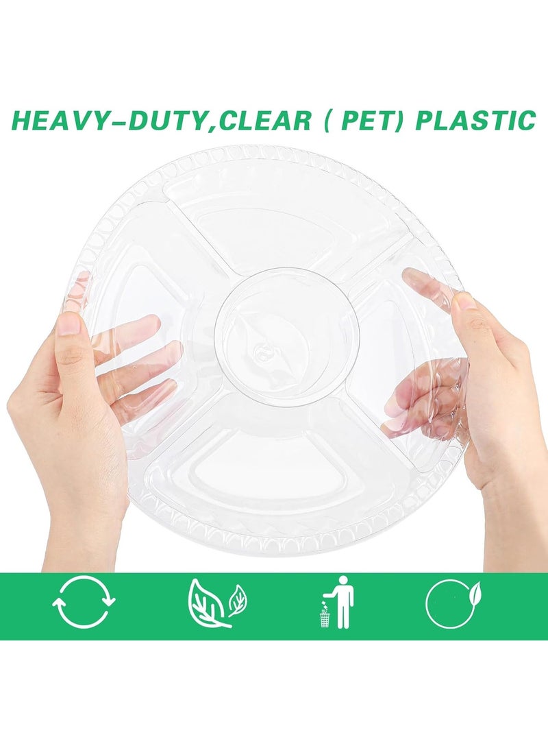 CLENEA 20 Pieces Round Appetizer Serving Trays with Lids Veggie Fruit Trays Disposable Food Storage Containers Divided Compartments Serving Containers Veggie Trays for Party (Clear,5 Grids) - Image 4
