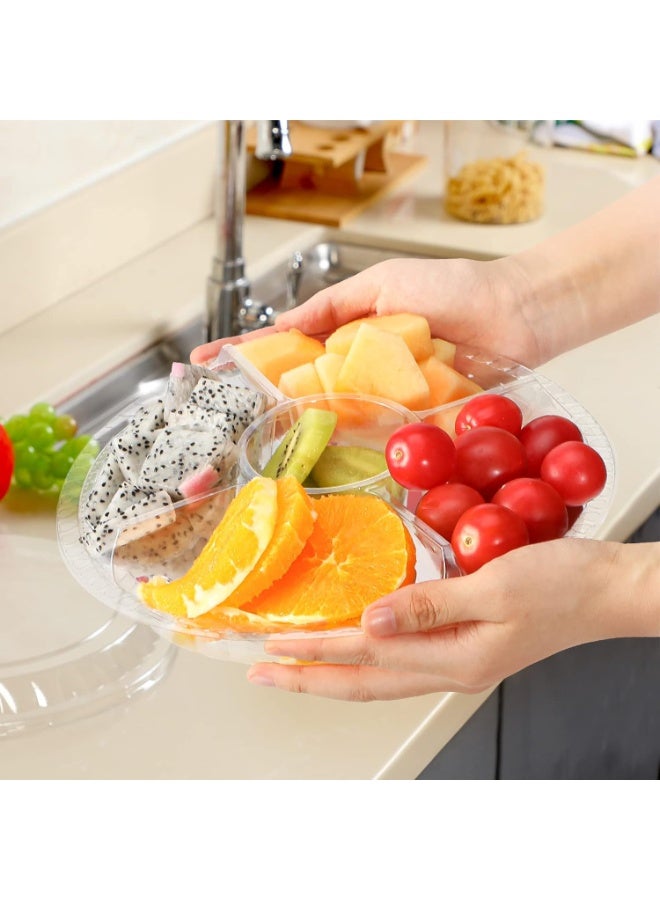 CLENEA 20 Pieces Round Appetizer Serving Trays with Lids Veggie Fruit Trays Disposable Food Storage Containers Divided Compartments Serving Containers Veggie Trays for Party (Clear,5 Grids) - Image 5