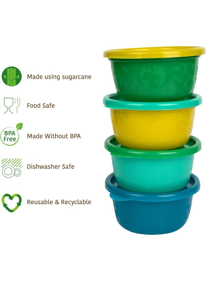 ذا فيرست ييرز The First Years GreenGrown Reusable Bowls with Lids, Toddler Snack Bowl, 8 Pack, Blue/Yellow/Green - Image 5