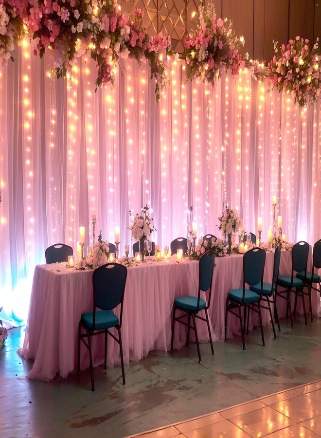 Suppromo 10ft x 10ft Pink Tulle Photo Backdrop Curtain with Lights String for Parties Wedding Sheer Baby Pink Curtain Backdrop for Birthday Party Baby Shower Photo Booth Photography Background Decorations - Image 4