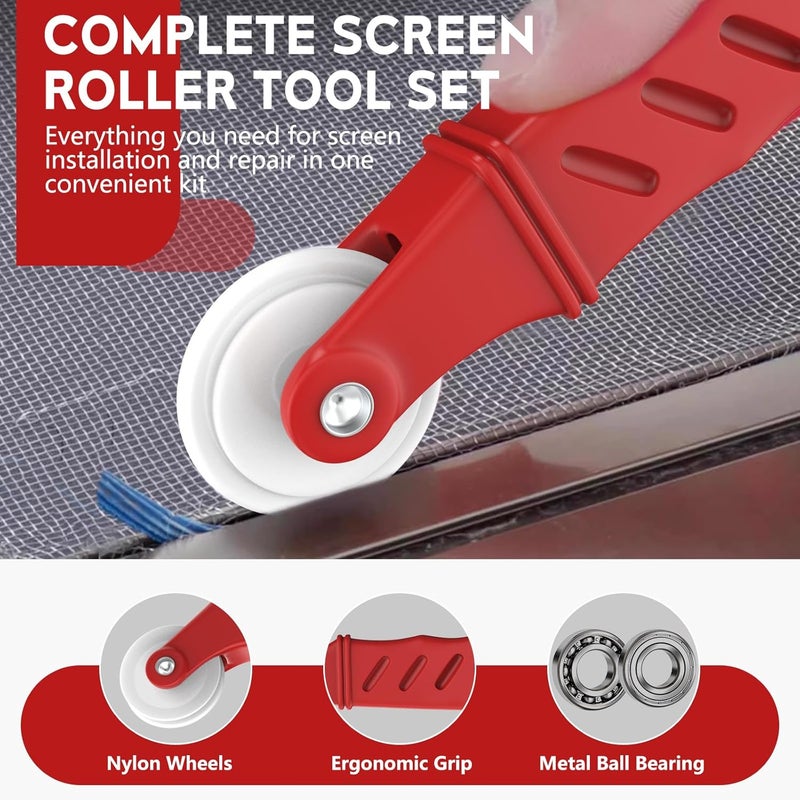 FJCTER Screen Roller Tool Set with Spline Removal Hook, 2pcs Window Screen Roller for Screen Installation Repair Replacement, Durable Screen Spline Tool Kit for Window Sliding Door Patio RV - Image 2