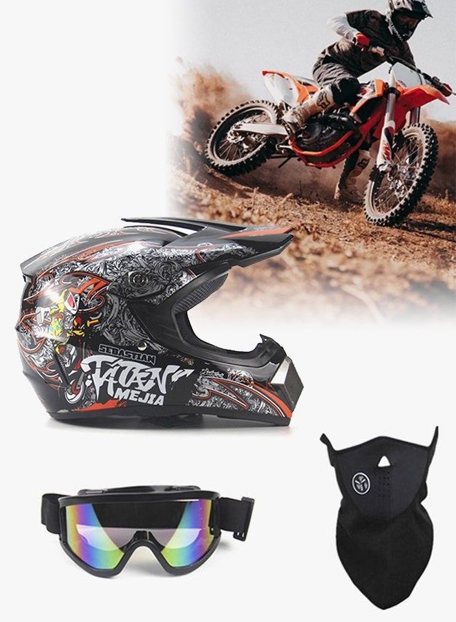 خوذة دراجة نارية كاملة الوجه 3 قطع، خوذات سباق الدراجات النارية للبالغين، معدات واقية خوذات الدراجات النارية، مع نظارات، متينة ومقاومة للصدمات، درع وجه، مقاس 56-57 سم - Image 1