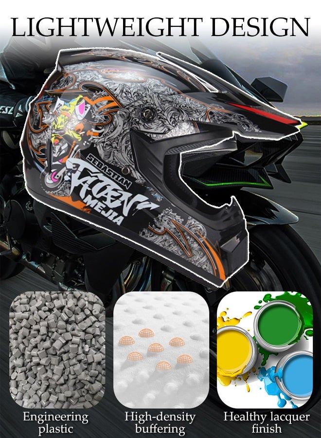 خوذة دراجة نارية كاملة الوجه 3 قطع، خوذات سباق الدراجات النارية للبالغين، معدات واقية خوذات الدراجات النارية، مع نظارات، متينة ومقاومة للصدمات، درع وجه، مقاس 56-57 سم - Image 3