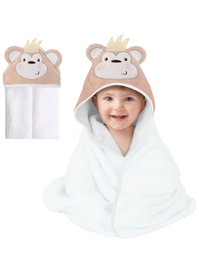Mothers Choice - Hooded Baby Towel Monkey 3D Ears -100% Cotton Baby Towel -Soft & Snuggly Baby Towel - 84x84 cm- Newborn to 4 Years - White/Beige - Image 1