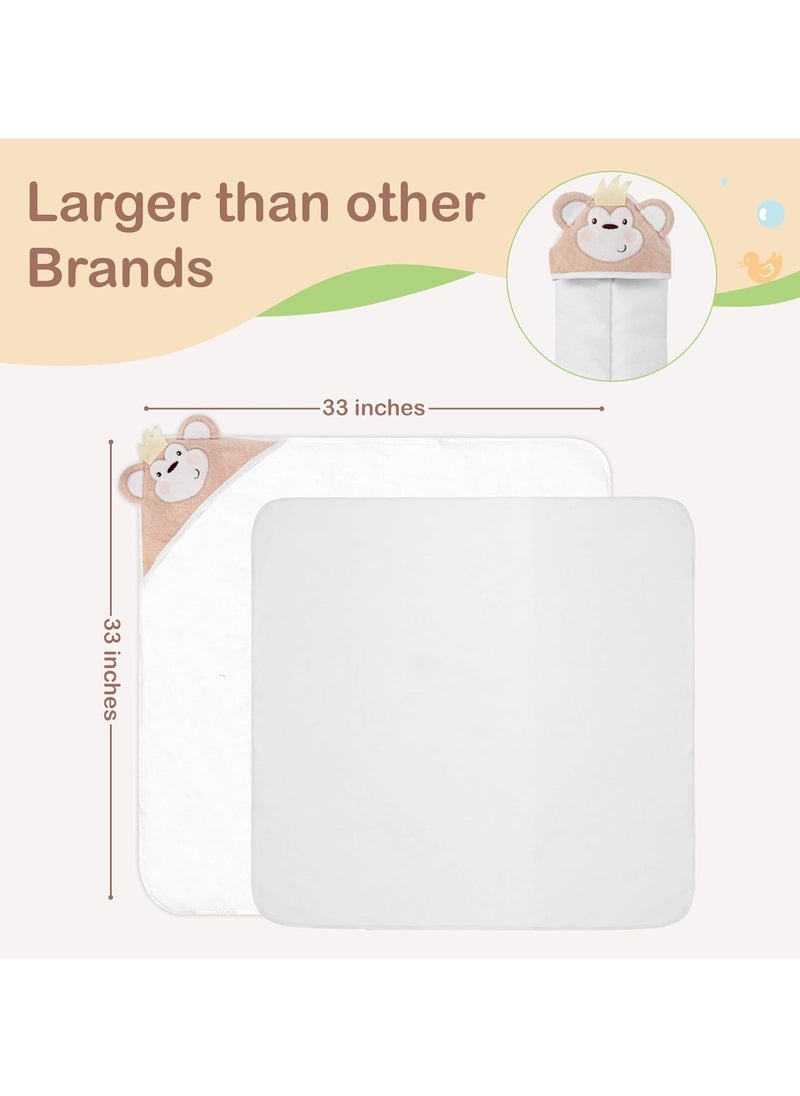 Mothers Choice - Hooded Baby Towel Monkey 3D Ears -100% Cotton Baby Towel -Soft & Snuggly Baby Towel - 84x84 cm- Newborn to 4 Years - White/Beige - Image 1