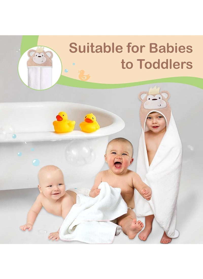 Mothers Choice - Hooded Baby Towel Monkey 3D Ears -100% Cotton Baby Towel -Soft & Snuggly Baby Towel - 84x84 cm- Newborn to 4 Years - White/Beige - Image 1