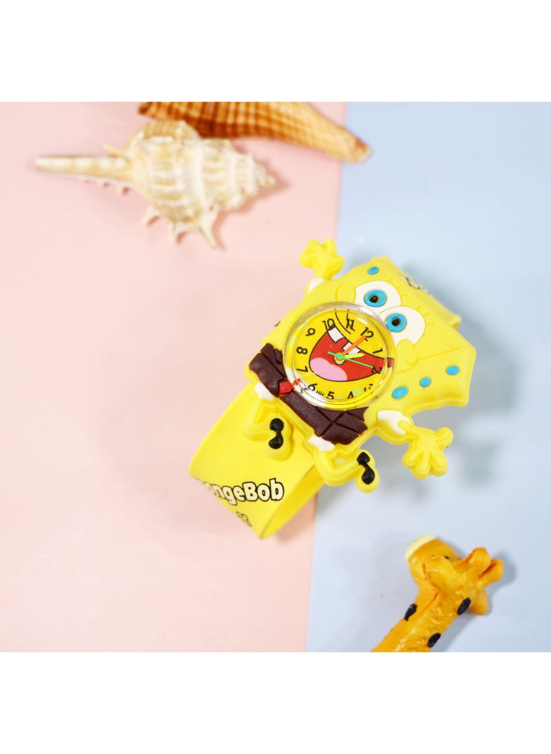 Cartoon Animation Primary School Childrens Toy Watch Quartz Silicone Snap Ring Pointer Silk Screen Pat Watch Quartz Watch Spongebob yellow