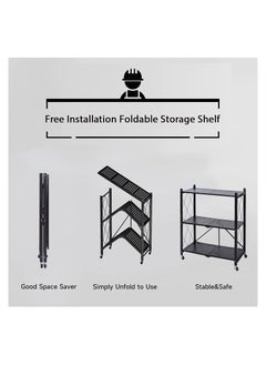 co arma Space Saving 3-Tier Folding Storage Shelf Cart With Wheels Black  - Image 5
