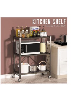 co arma Space Saving 3-Tier Folding Storage Shelf Cart With Wheels Black  - Image 4