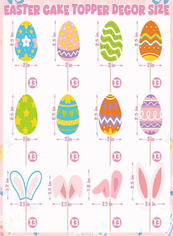 QZYL 36pcs Easter Cupcake Toppers, 12 Kinds Easter Cake Topper Decorations, Paper Colorful Easter Eggs Bunny Ears Cake Topper Decor, Single Sided Printing Spring Party Desserts Cupcake Topper Decoration - Image 2