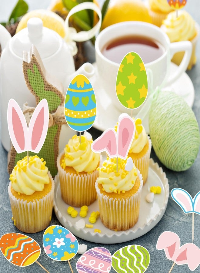 QZYL 36pcs Easter Cupcake Toppers, 12 Kinds Easter Cake Topper Decorations, Paper Colorful Easter Eggs Bunny Ears Cake Topper Decor, Single Sided Printing Spring Party Desserts Cupcake Topper Decoration - Image 4