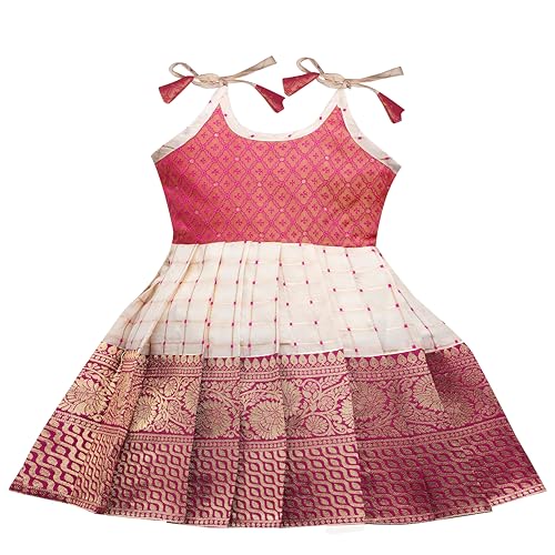Suzvan New South Indian Traditional Pattu Pavadai Jecquard Frock For Girls Dress (3-4 Years, Mini, Multicolor) - Image 1