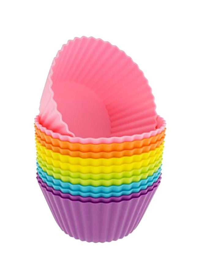 طقم قوالب كب كيك من السيليكون مكون من 12 قطعة متعدد الألوان 3.8x2.6x1.7بوصة - Image 1