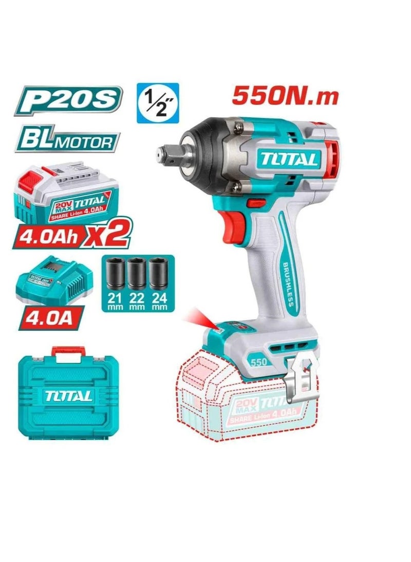 دريل لاسلكي 550 نيوتن نص بوصة – بطاريتين + شاحن + 3 لقم