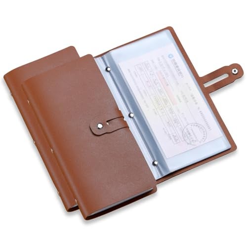 Romozi Leather Receipt Organizer,Coupon Organizer with 20 Pockets, Multi-Purpose Receipt Holder with Credit Card Holder, Wallet Style Coupon Holder Prevent Loss or Damage of Receipts and Coupons (Brown) - Image 1