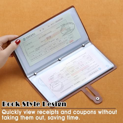 Romozi Leather Receipt Organizer,Coupon Organizer with 20 Pockets, Multi-Purpose Receipt Holder with Credit Card Holder, Wallet Style Coupon Holder Prevent Loss or Damage of Receipts and Coupons (Brown) - Image 4