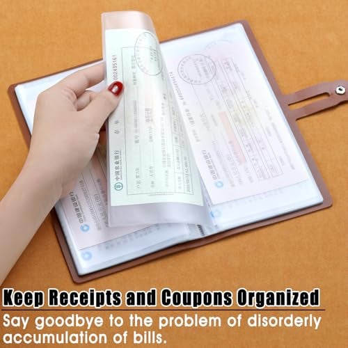 Romozi Leather Receipt Organizer,Coupon Organizer with 20 Pockets, Multi-Purpose Receipt Holder with Credit Card Holder, Wallet Style Coupon Holder Prevent Loss or Damage of Receipts and Coupons (Brown) - Image 3