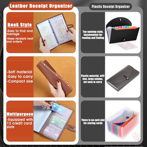 Romozi Leather Receipt Organizer,Coupon Organizer with 20 Pockets, Multi-Purpose Receipt Holder with Credit Card Holder, Wallet Style Coupon Holder Prevent Loss or Damage of Receipts and Coupons (Brown) - Image 5