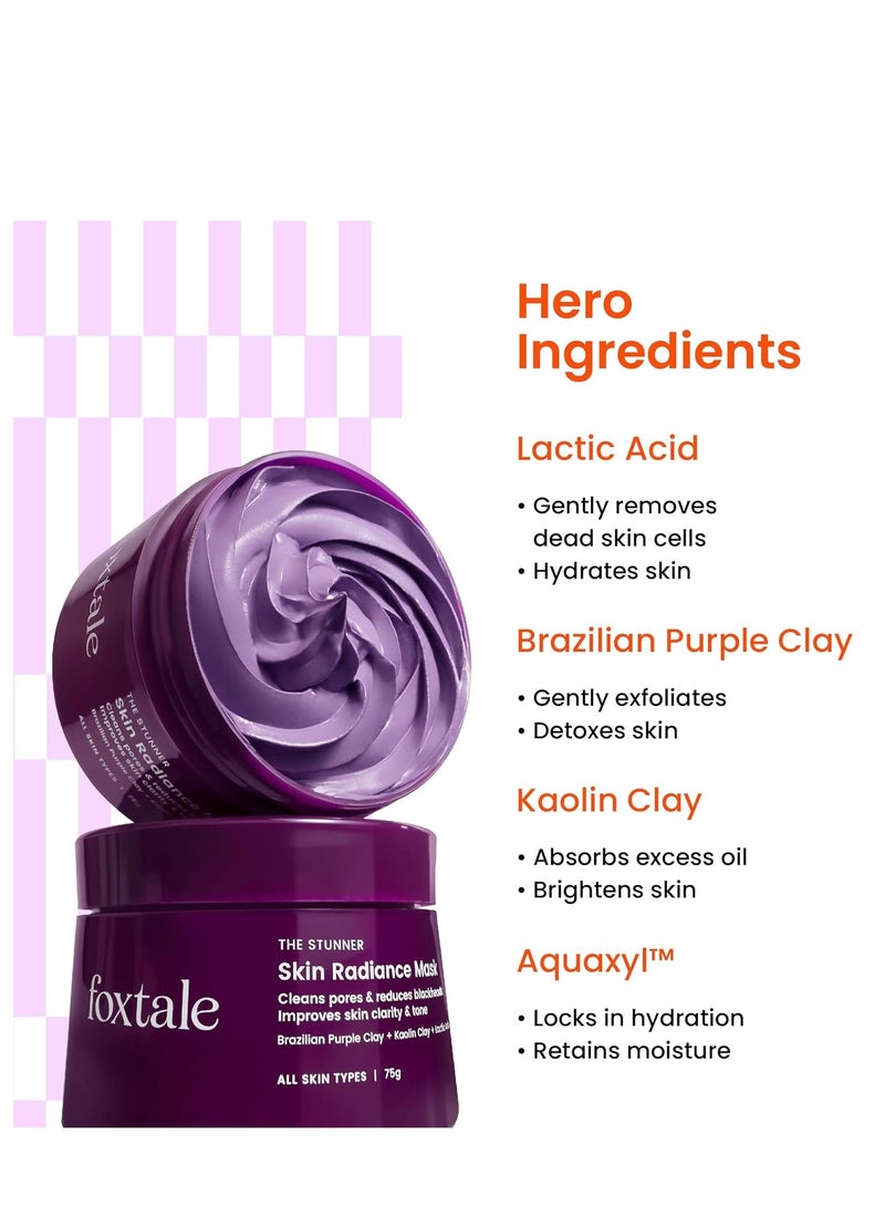 foxtale Face Mask for Glowing Skin Clay Mask with Lactic Acid for Tan Removal Reduction in Blackheads Instant Brightening  New Age Ubtan Face Pack for All Skin Types  Men and Women 75g - Image 2
