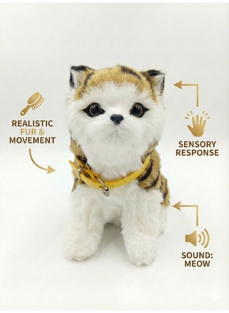 REZZOSS Interactive Plush Cat Toy for Kids – Realistic Brown Tabby Kitten Robot with Meow Sound & Movement | Touch Sensitive Electric Pet | Sensory Educational Gift for Toddlers Boys & Girls 3+ - Image 3