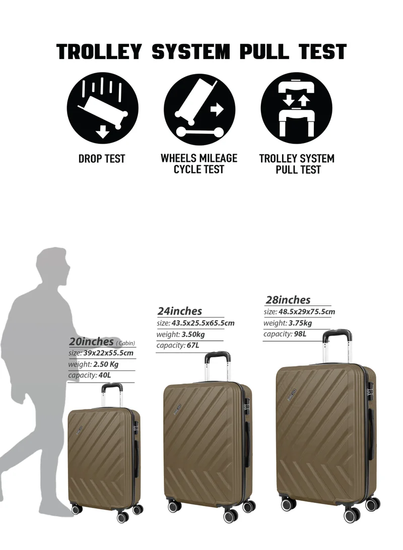 Parajohn Gold Prisma Series Set of 3 Luggage | Lightweight Small 10KG, Medium 20KG & Large 30KG ABS 4 Wheels Trolley Hardsided Travel Suitcase - Gold  | Best Price UAE