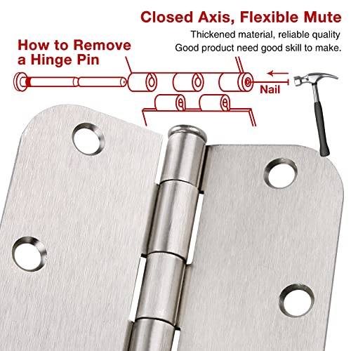 TDCHINGES 36 Pack Rounded Brushed Nickel Door Hinges 3.5 Inch x 3 ½" 5/8" Radius 3 1/2" Satin Hinge Flat Bifold Easy Install for Bed Room Pantry Clean Glass Glass French Interior Wood Doors,Table,Hardware - Image 5