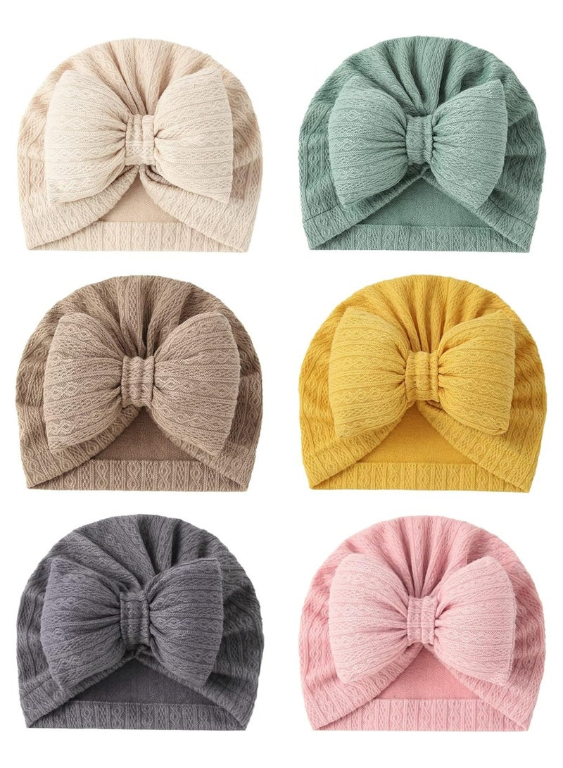 Oasisgalore 6 PCS Stretchy Baby Turban Hats with Bows - Unisex Infant Caps for Newborns and Toddlers - Image 1