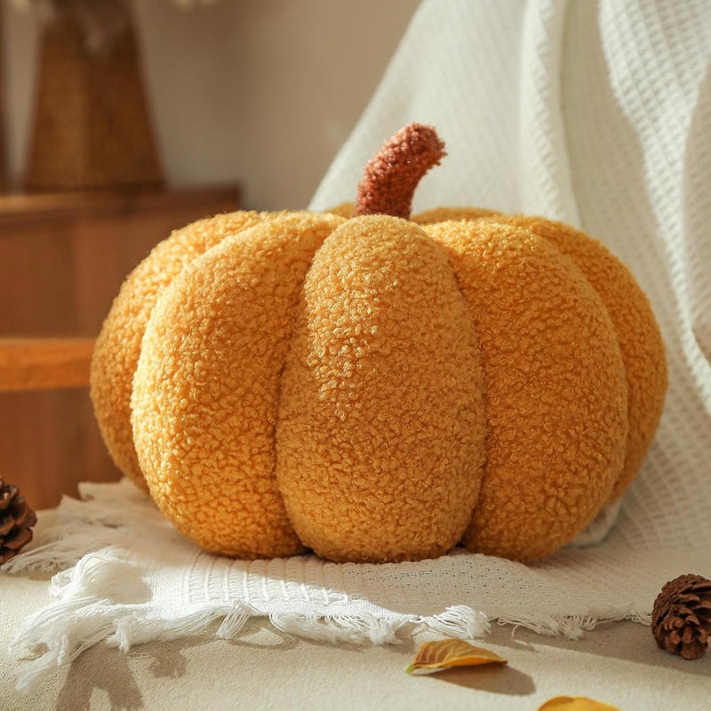 YRXRUS Pumpkin Pillows, Halloween Pumpkin Throw Pillows, Yellow Shaped Pillow for Fall Room Decor Gifts, Teddy Fleece Cute 6x12 Inches Halloween Pillow, Accent Fall Pillows - Image 1