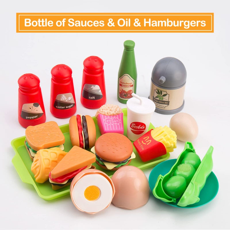 Zero Zoo 105Pcs Kids Kitchen Toy Accessories, Toddler Pretend BBQ Camping Cooking Playset, Play Pots, Pans, Utensils Cookware Toys, Play Food Set, Vegetables, Learning Gift for Girls Boys - Image 4