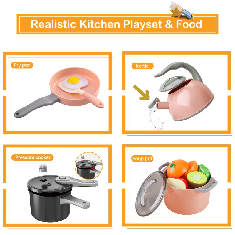 Zero Zoo 105Pcs Kids Kitchen Toy Accessories, Toddler Pretend BBQ Camping Cooking Playset, Play Pots, Pans, Utensils Cookware Toys, Play Food Set, Vegetables, Learning Gift for Girls Boys - Image 3