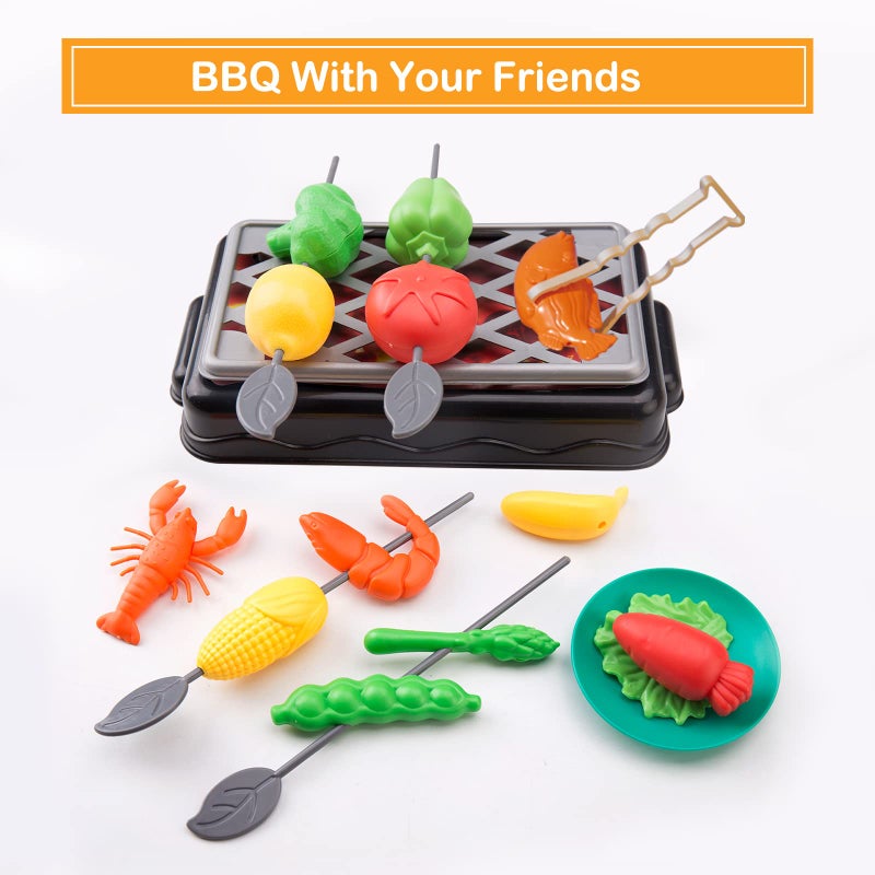 Zero Zoo 105Pcs Kids Kitchen Toy Accessories, Toddler Pretend BBQ Camping Cooking Playset, Play Pots, Pans, Utensils Cookware Toys, Play Food Set, Vegetables, Learning Gift for Girls Boys - Image 5