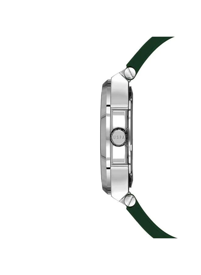 يو اس بولو اسن ساعة يد رجالية بعقارب وسوار ستانلس ستيل مينا أخضر  مم