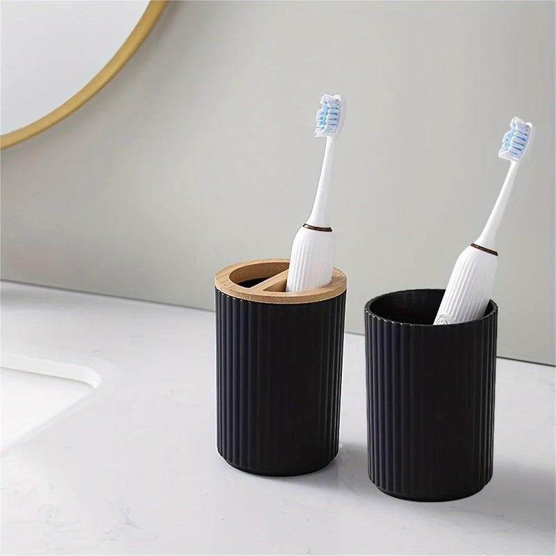 Soap Dispenser Set Set 6 Pieces Soap Dispenser Box Toilet Brush Lotion Bottle Trash Can Plastic Bathroom Storage Set Toothbrush Cup Holder(White) - Image 3
