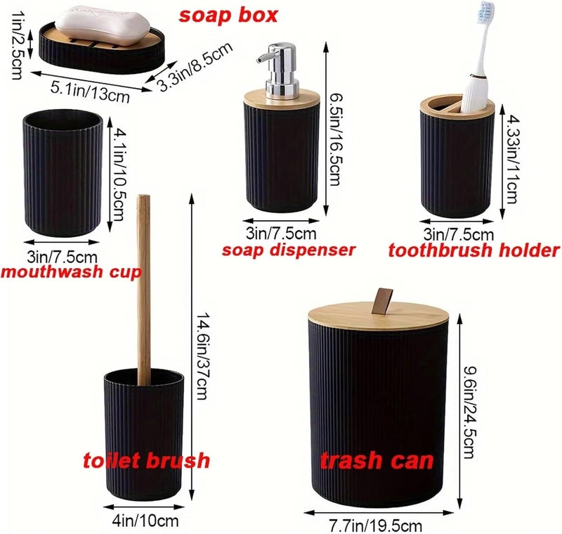 Soap Dispenser Set Set 6 Pieces Soap Dispenser Box Toilet Brush Lotion Bottle Trash Can Plastic Bathroom Storage Set Toothbrush Cup Holder(White) - Image 2