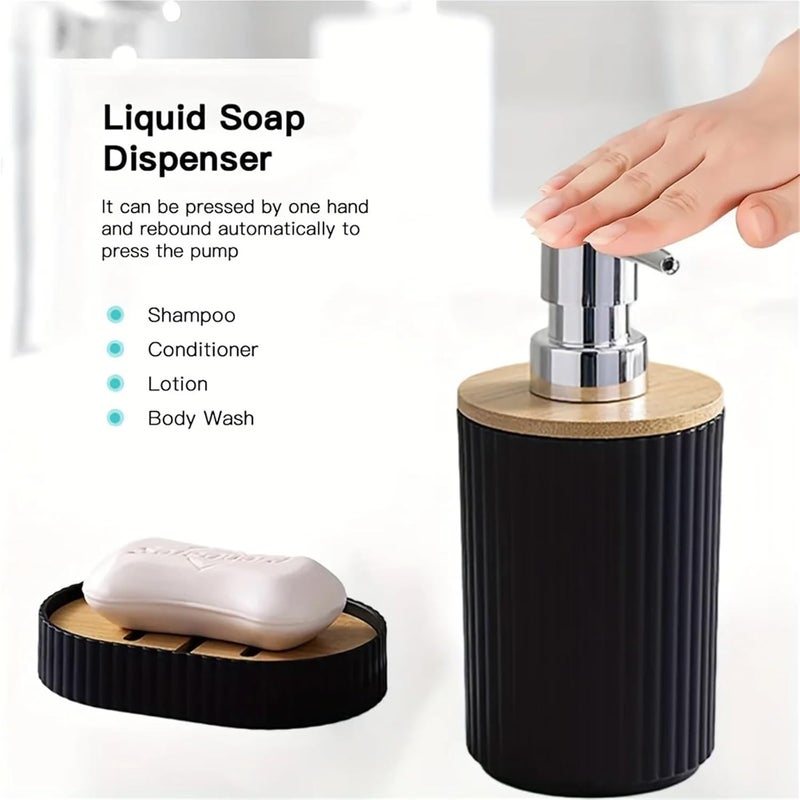 Soap Dispenser Set Set 6 Pieces Soap Dispenser Box Toilet Brush Lotion Bottle Trash Can Plastic Bathroom Storage Set Toothbrush Cup Holder(White) - Image 4