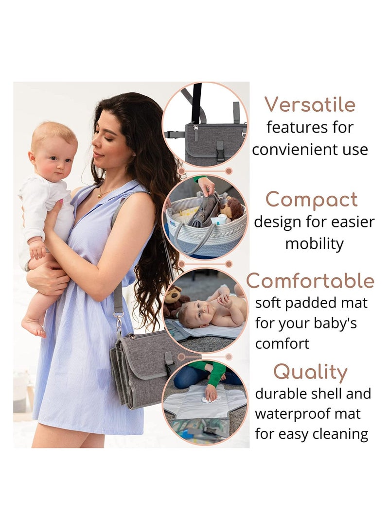 SOLARAE Baby Portable Diaper Changing Pad, Waterproof Detachable Travel Changing Pad with Shoulder Strap and Wipes Pocket, Diaper Changer Travel Bag, Grey - Image 5
