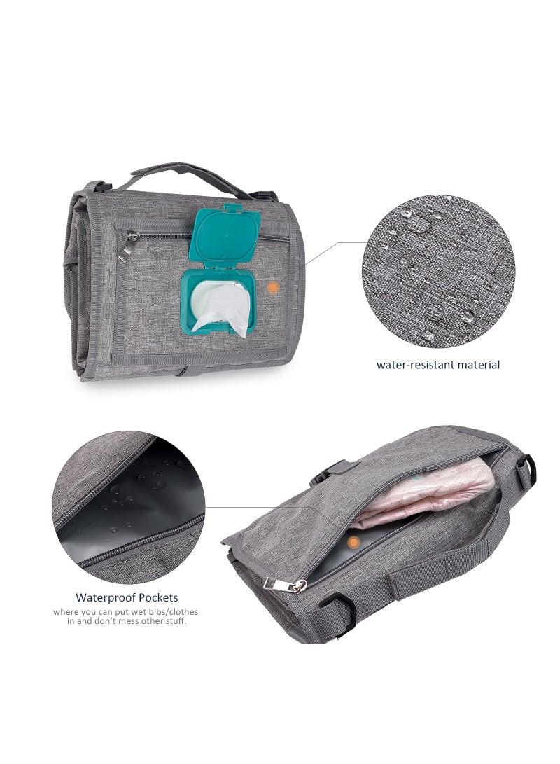 SOLARAE Baby Portable Diaper Changing Pad, Waterproof Detachable Travel Changing Pad with Shoulder Strap and Wipes Pocket, Diaper Changer Travel Bag, Grey - Image 2